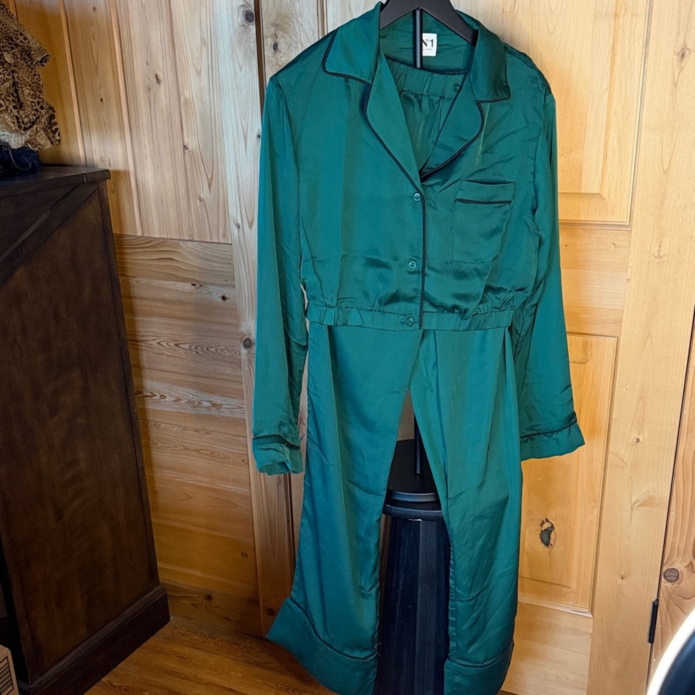 Elegant Green Satin Pajama Set